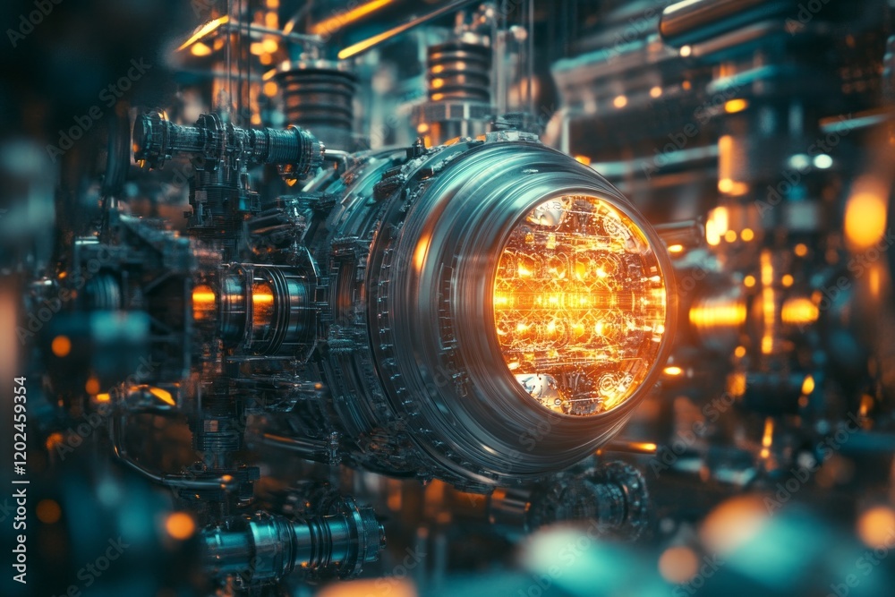 Obraz premium Futuristic Industrial Machine Glowing Core Technology