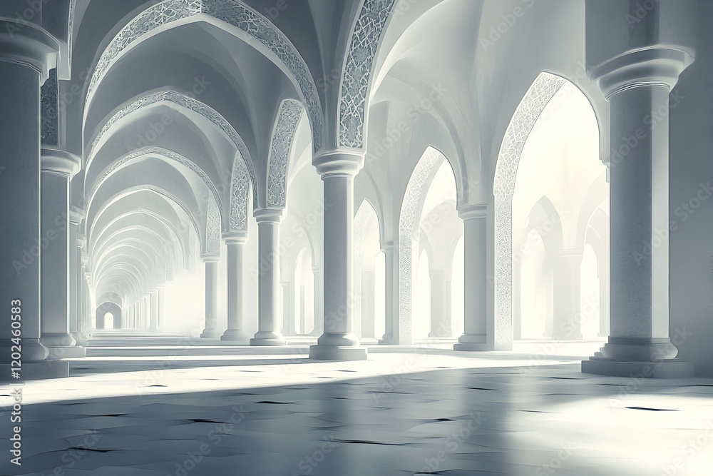 Serene White Mosque Corridor: An Architectural Masterpiece Serene White Mosque Corridor: An Architectural Masterpiece