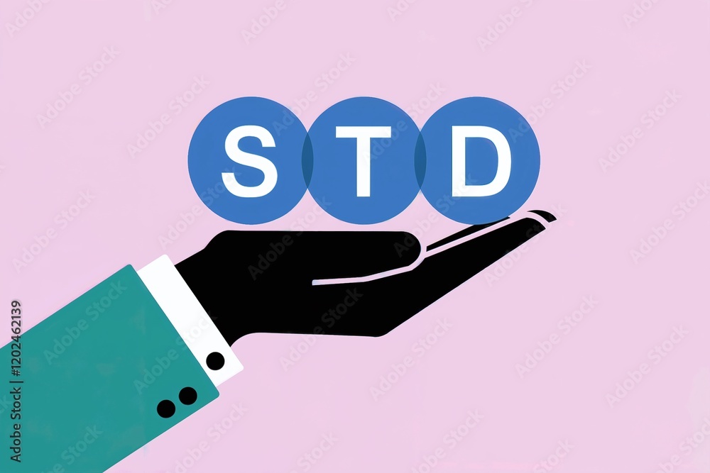 Graphic representation showing a hand holding circles labeled 'STD', symbolizing awareness about sexually transmitted infections Graphic representation showing a hand holding circles labeled 'STD', symbolizing awareness about sexually transmitted infections