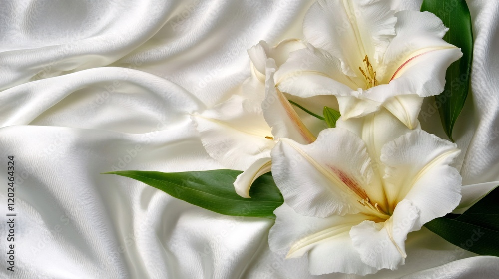 Obraz premium Elegant White Lilies on Smooth Satin Fabric