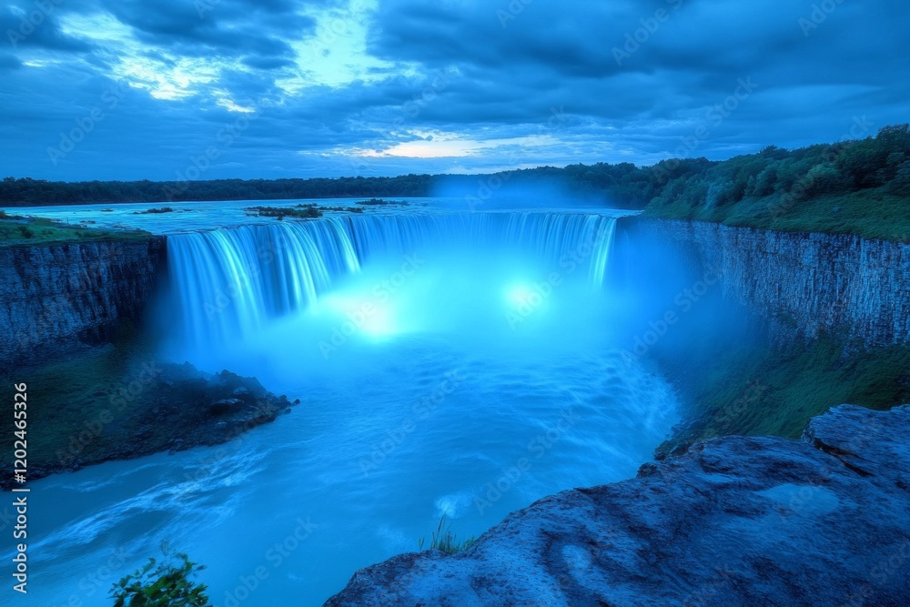 Fototapeta premium Niagara Falls at Night Majestic Waterfalls Cascading