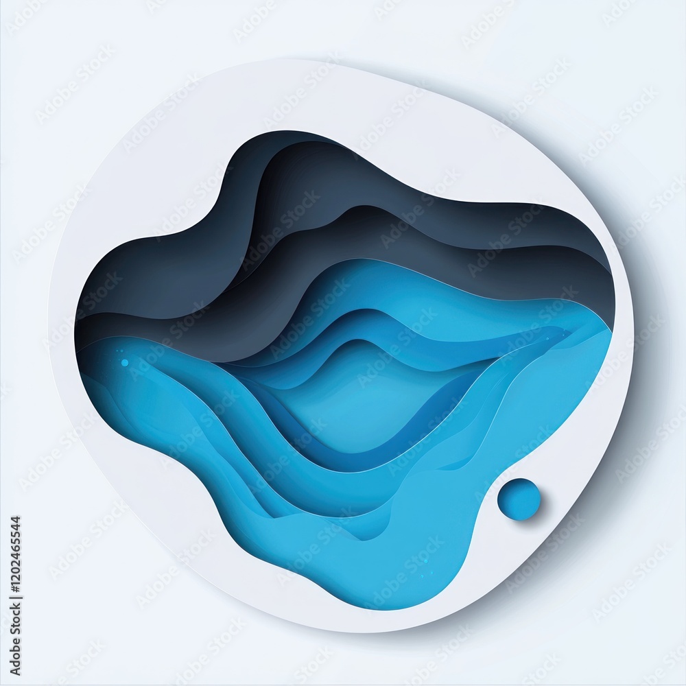 Abstract blue water wave paper cut design. Abstract blue water wave paper cut design.