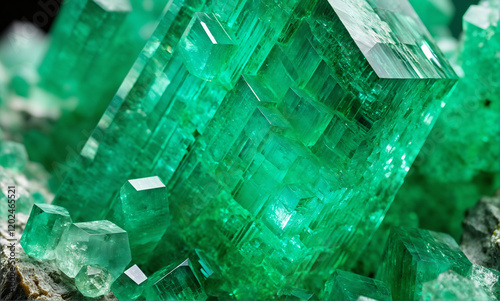   A vivid 8k photo of an unpolished emerald crystal, revealing its intricate hexagonal structure and rich textures.