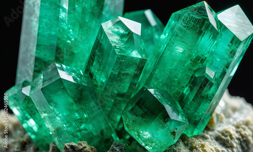  A vivid 8k photo of an unpolished emerald crystal, revealing its intricate hexagonal structure and rich textures.