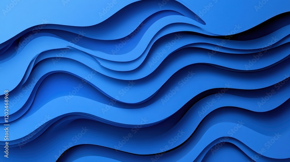 Fototapeta premium Abstract blue wavy layered papercut design.