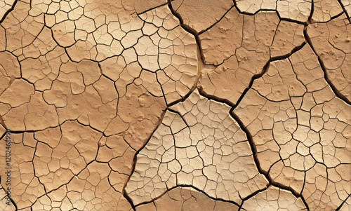   This is a high-resolution 8k seamless texture of cracked desert earth with intricate details, capturing the arid landscape's dry and rugged appearance.