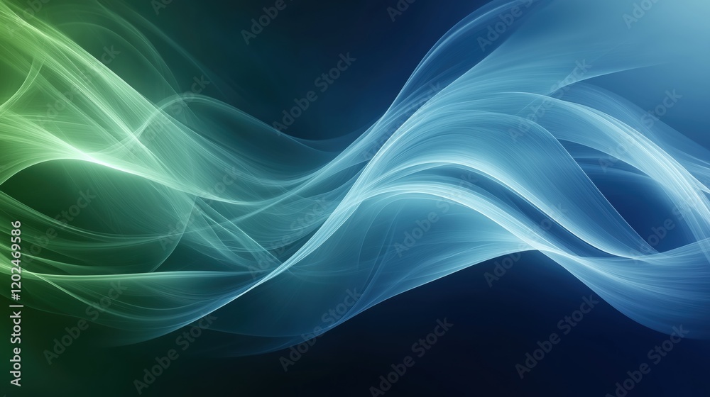 Abstract flowing lines in emerald green and blue gradient background