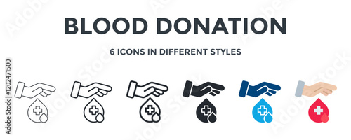 Blood Donation Icon In Different Style Vector Illustration. Designed In Thin Line, Regular Line, Bold Line, Glyph, Color Fill, And Flat Style Can Be Used For Web