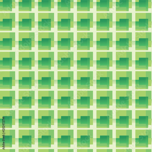 Geometric seamless pattern with green rectangle, cubic form