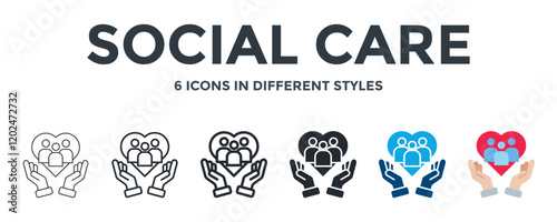 Social Care Icon In Different Style Vector Illustration. Designed In Thin Line, Regular Line, Bold Line, Glyph, Color Fill, And Flat Style Can Be Used For Web