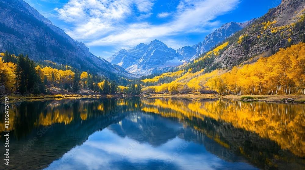 Fototapeta premium A breathtaking panorama of a serene mountain landscape, with rolling hills and a vibrant sky