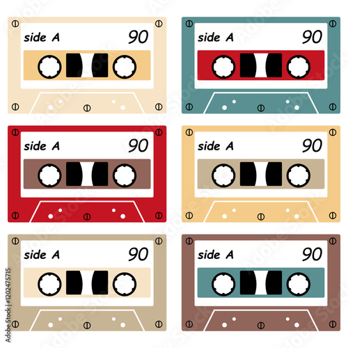 Audio cassette set on white background retro vintage music object vector illustration