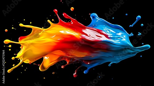 Vibrant Red Yellow Blue Paint Splashing Dynamically photo