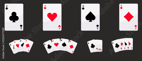 Playing card suits: clubs, spades, diamonds, hearts. Poker game. Vector illustration.