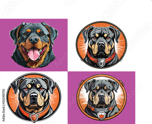 A set of Australian Shepherd Dog, or Saint Bernard Dog Portrait, and cute smiling dog portrait vector.