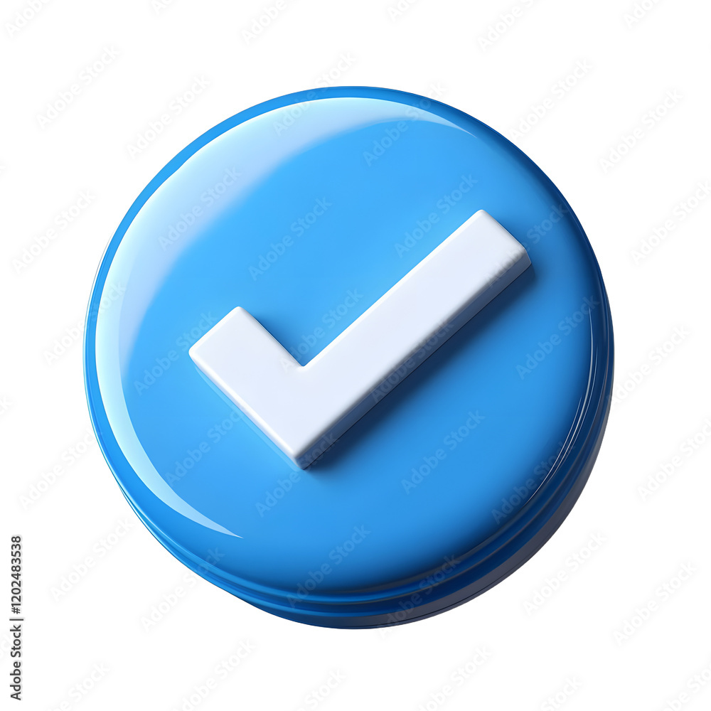 blue button with white check 3d render icon isolated on transparent background cutout blue button with white check 3d render icon isolated on transparent background cutout