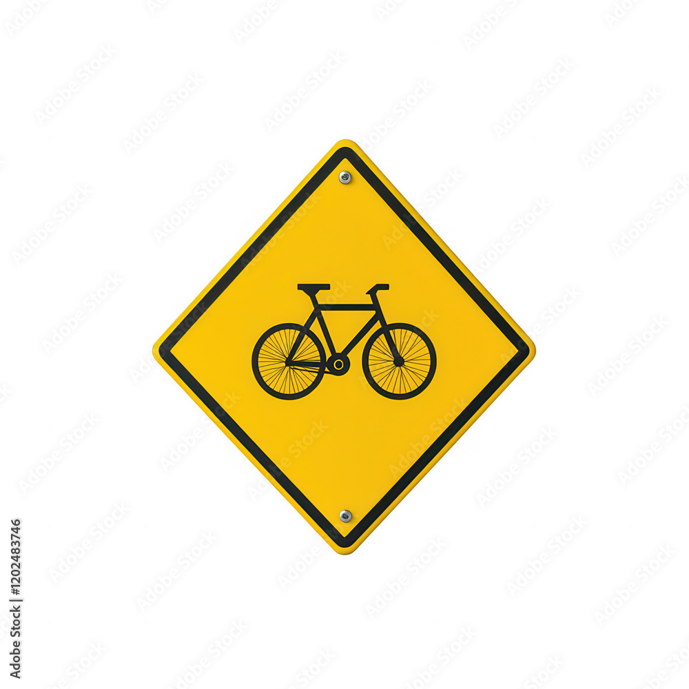 A yellow diamond-shaped sign featuring a bicycle symbol, indicating a designated area for cyclists, Transparent Background. A yellow diamond-shaped sign featuring a bicycle symbol, indicating a designated area for cyclists, Transparent Background.