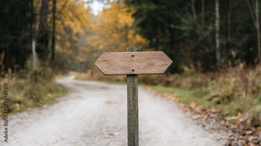 Blank wooden signpost on a forest path. Blank wooden signpost on a forest path.