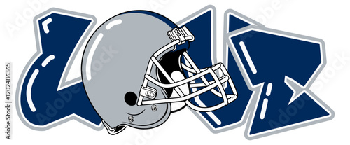 love - Navy blue and silver football player helmet, sport vector graphics, hockey, for street art - graffiti lettering typography - art illustration - multicolor - writen	