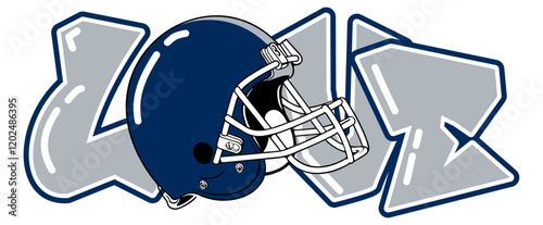 love - Navy blue and silver football player helmet, sport vector graphics, hockey, for street art - graffiti lettering typography - art illustration - multicolor - writen	