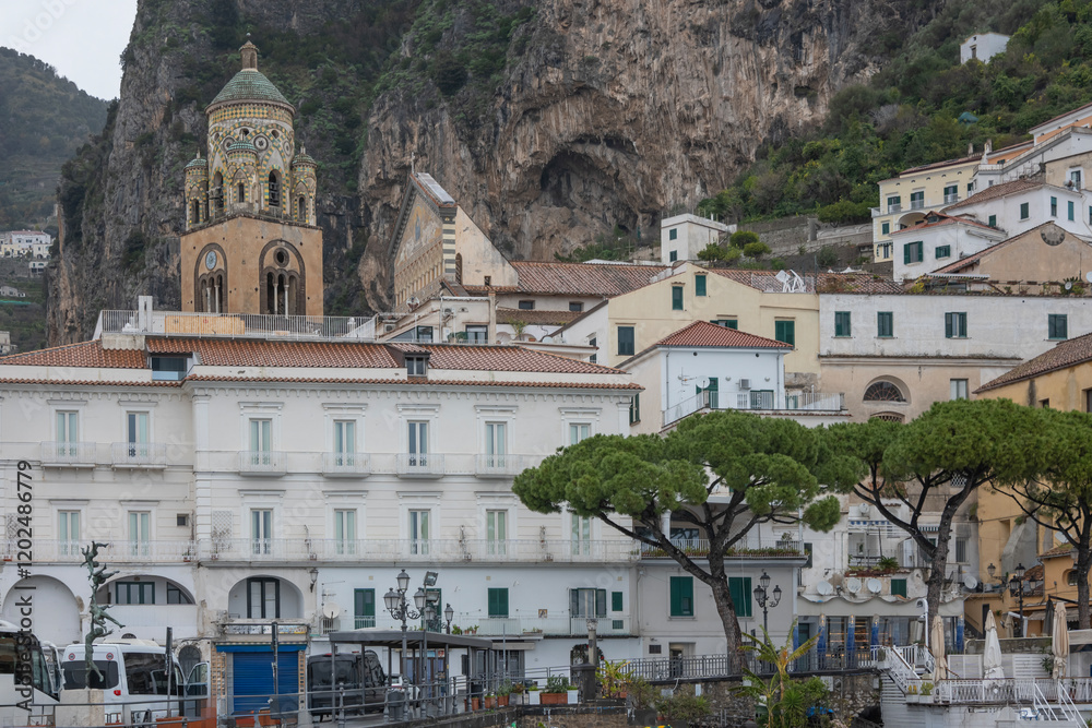 Sorrento Amalfi and Positano towns ona a bad winter weather the Sorrento Peninsula near Naples Italy