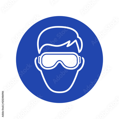 classic eye protection safety glasses goggles required warning alert attention danger sign in blue circle symbol vector isolated on transparent background