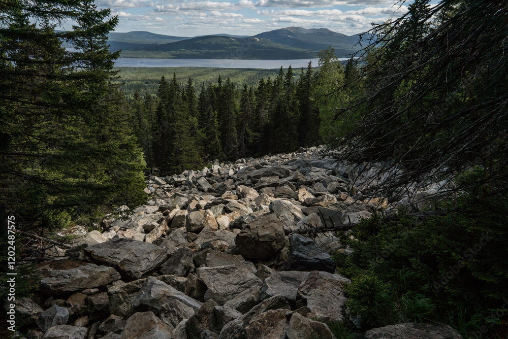 Kurums in the mountains of the Urals, stone river Kurums in the mountains of the Urals, stone river