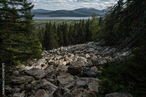 Kurums in the mountains of the Urals, stone river
