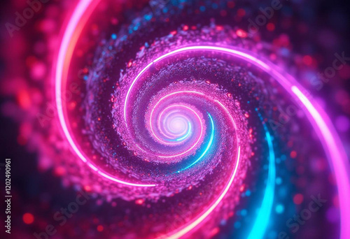 A vivid swirl of neon colors, creating a hypnotic vortex effect, with glowing edges and soft gradients, futuristic and vibrant