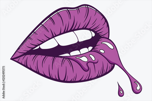 A captivating illustration featuring a close-up of a woman's royal purple lip.