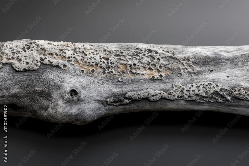 Gray weathered driftwood with holes and textures, showing signs of age and sea erosion. Gray weathered driftwood with holes and textures, showing signs of age and sea erosion.