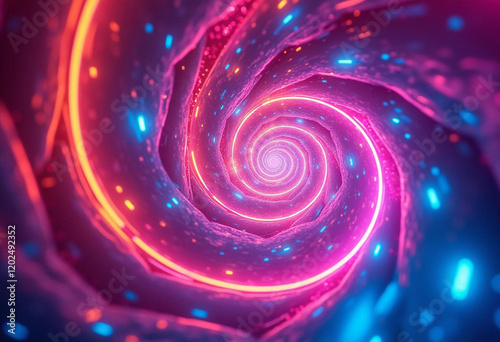 A vivid swirl of neon colors, creating a hypnotic vortex effect, with glowing edges and soft gradients, futuristic and vibrant