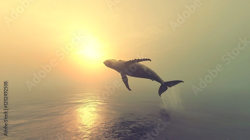 Whale Breaching Sunset Ocean Waterscape