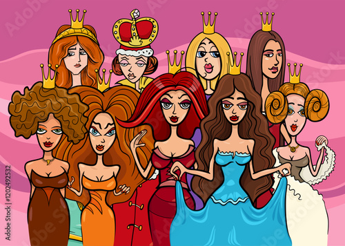 beautiful cartoon princesses or queens fairy tale or fantasy characters