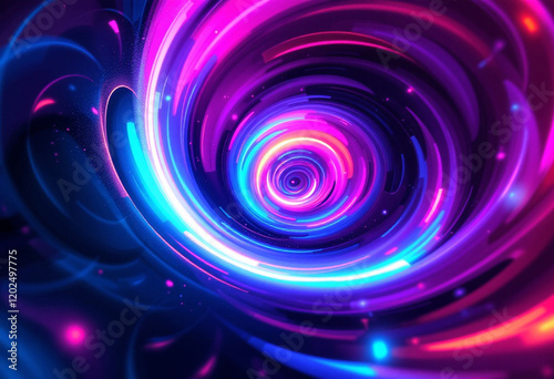 A vivid swirl of neon colors, creating a hypnotic vortex effect, with glowing edges and soft gradients, futuristic and vibrant