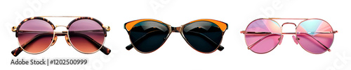 Set of Closeup of Trendy Sunglasses, isolated on a transparent background. PNG element.