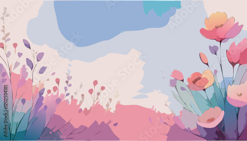 Abstract vector art floral background vector, wallpaper with watercolor, leaf framed, flower, vivid foliage, aquarelle frame.