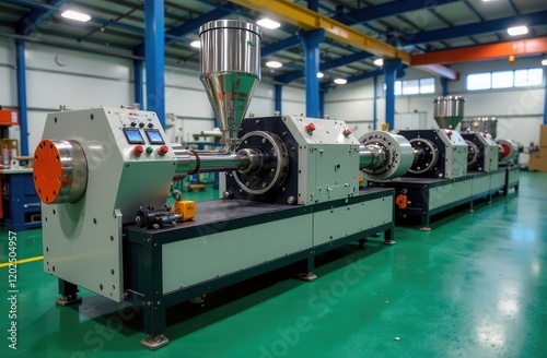 Industrial twin screw extruder with hopper for bulk material