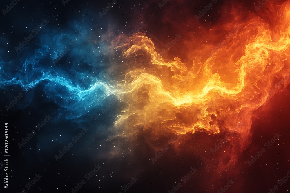 Obraz premium Celestial Fire and Ice Cosmic Nebula Swirling