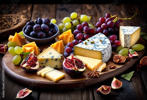 exquisite arrangement savory cheese plate graced cheese garnishes elegant presentation, appetizer, artisan, board, charm, color, culinary, decor photo