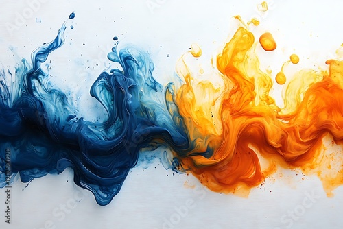 Abstract swirling blue and orange paint artwork