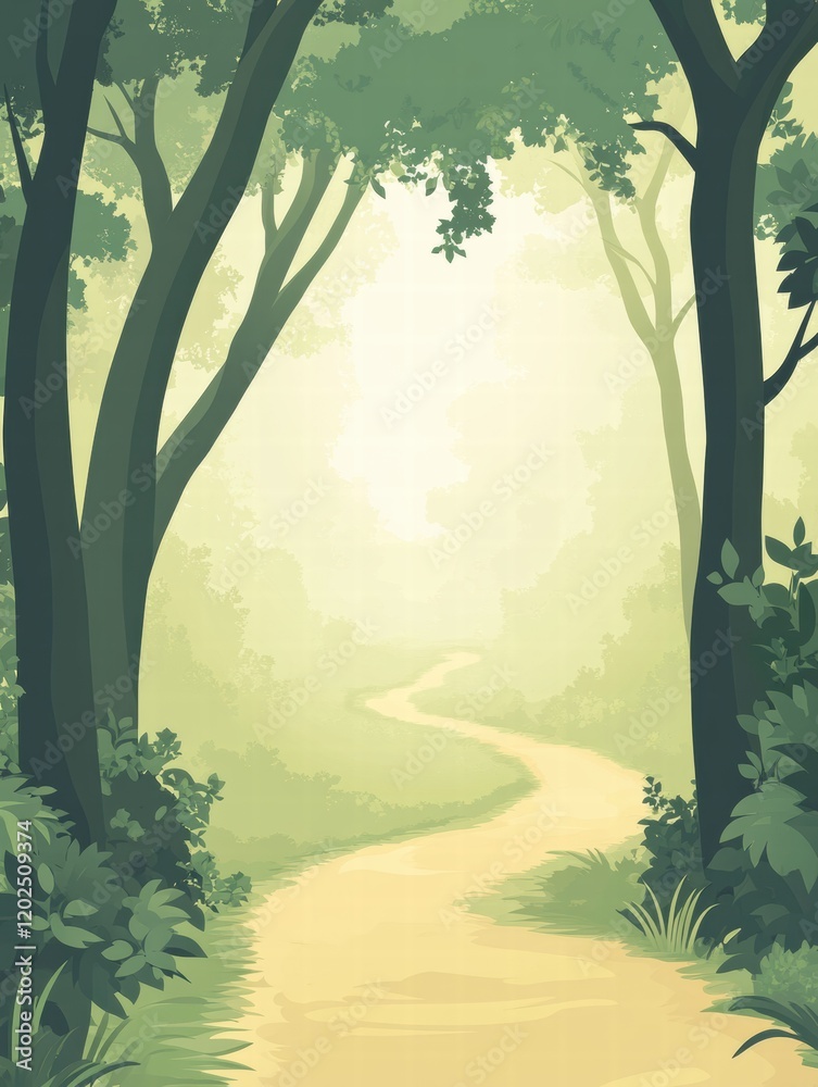 Fototapeta premium Forest trail winding through tall trees creating a serene path for nature lovers and hikers. Generative AI