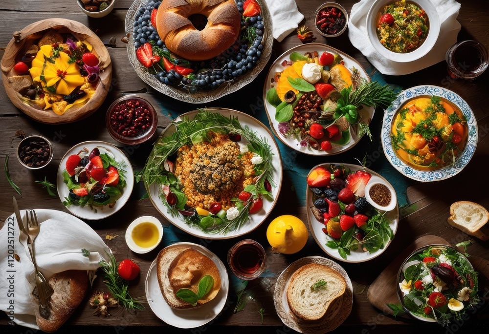 vibrant colorful flat lay compositions food showcasing rich variety textures palette culinary enthusiasts visual aesthetics, arrangement, artistry, banquet vibrant colorful flat lay compositions food showcasing rich variety textures palette culinary enthusiasts visual aesthetics, arrangement, artistry, banquet