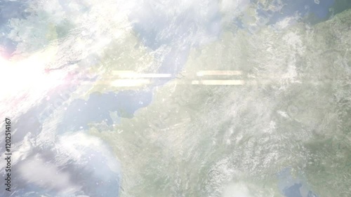 Earth zoom in from space and focus on Valenciennes, France. Background for travel intro or blog. Satellite view. 3D style Animation. Images from NASA.
