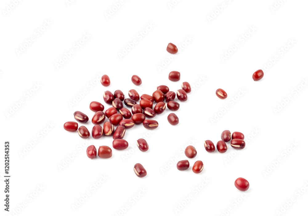 Red adzuki beans isolated, raw azuki bean pile, Vigna angularis legume seeds, dry red mung bean