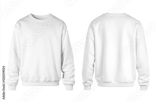 Men's white blank sweatshirt template,from two sides, natural shape on invisible mannequin, for your design mockup for print, isolated on white background.