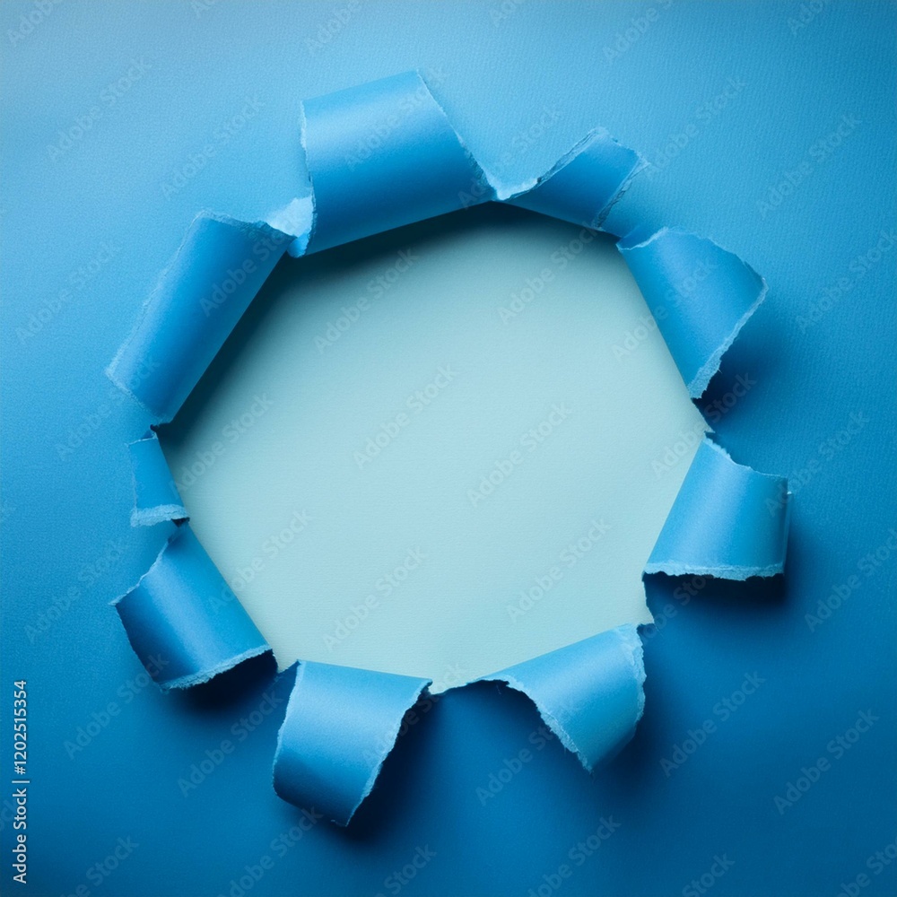 Blue torn sheet of paper with whole space for text