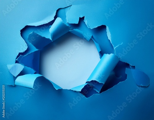 Blue torn sheet of paper with whole space for text