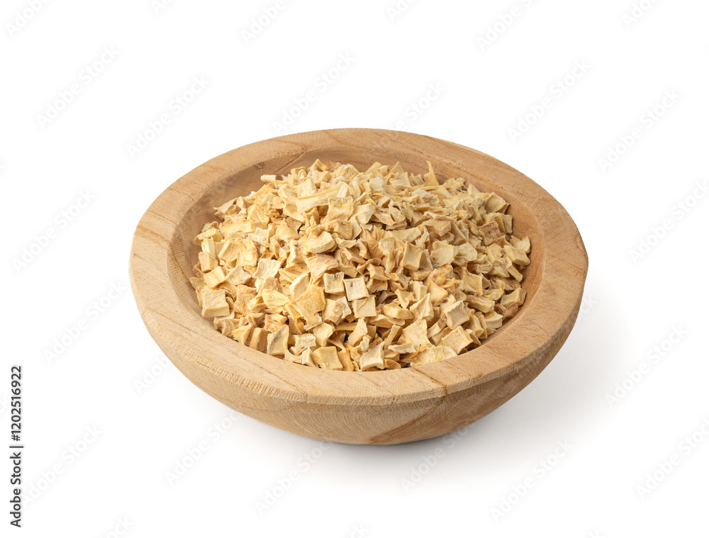Dry parsley root, dried diced celery cubes, scattered small liquorice pileces, dry vegetable Dry parsley root, dried diced celery cubes, scattered small liquorice pileces, dry vegetable