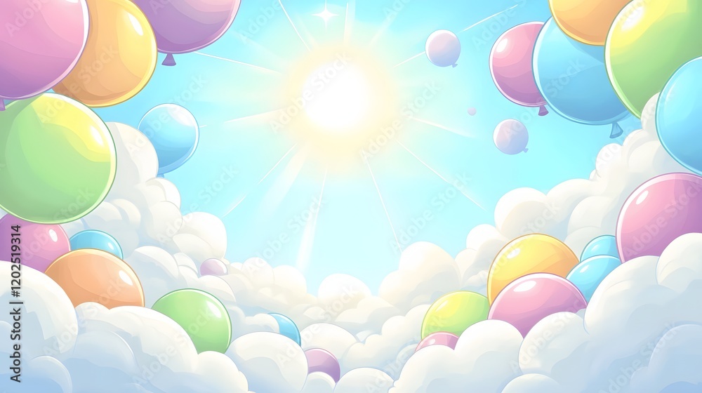 Pastel Balloons Floating in a Sunny Sky Pastel Balloons Floating in a Sunny Sky